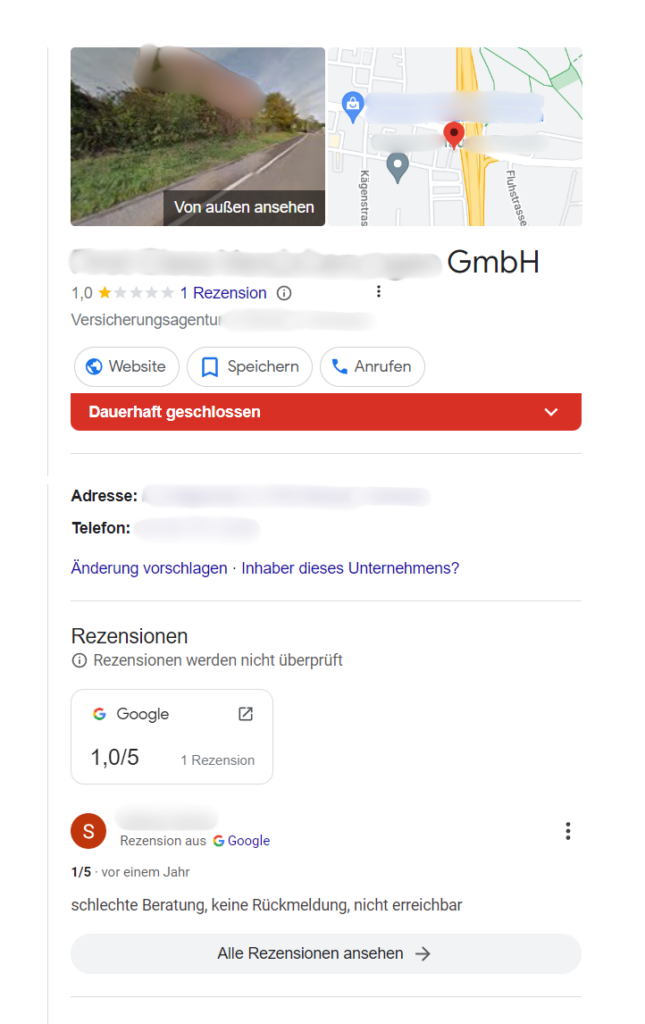 Google Unternehmensprofil dauerhaft geschlossen